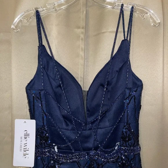 Navy blue prom dress with sequins - Picture 4 of 7